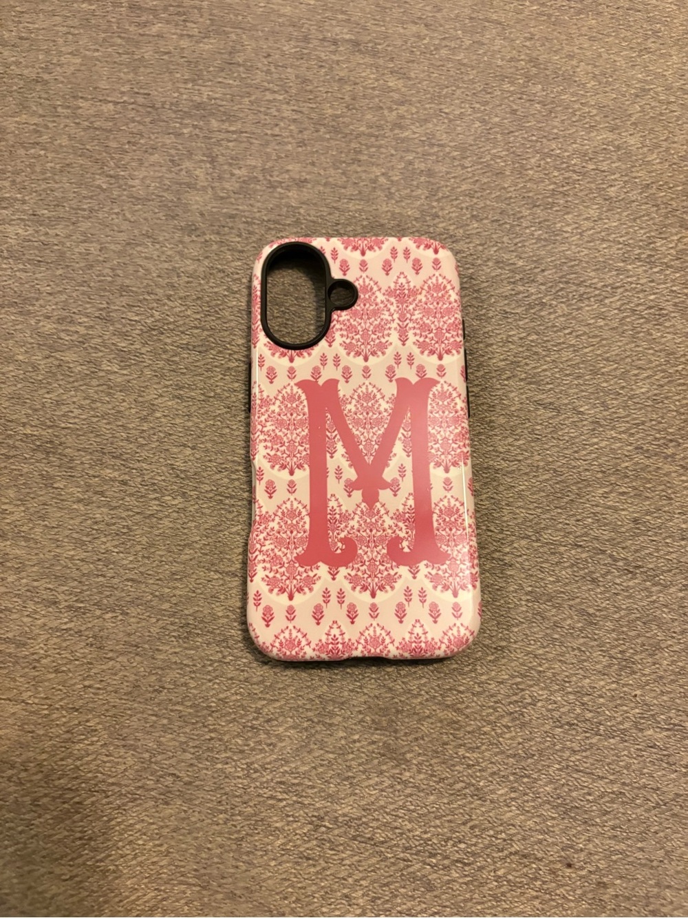 Personalized Pink Monogram 'M' Damask iPhone Case